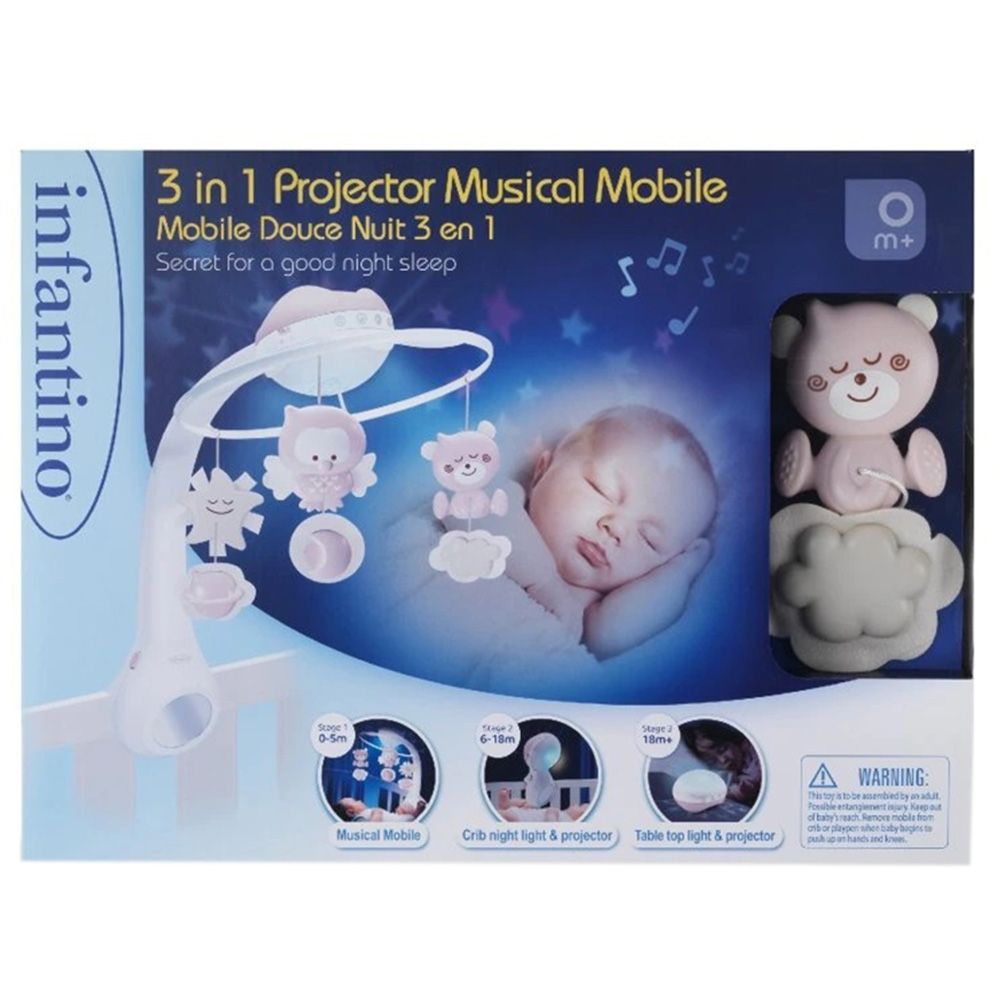 Carusel muzical cu proiector 3in1, Infantino, Roz