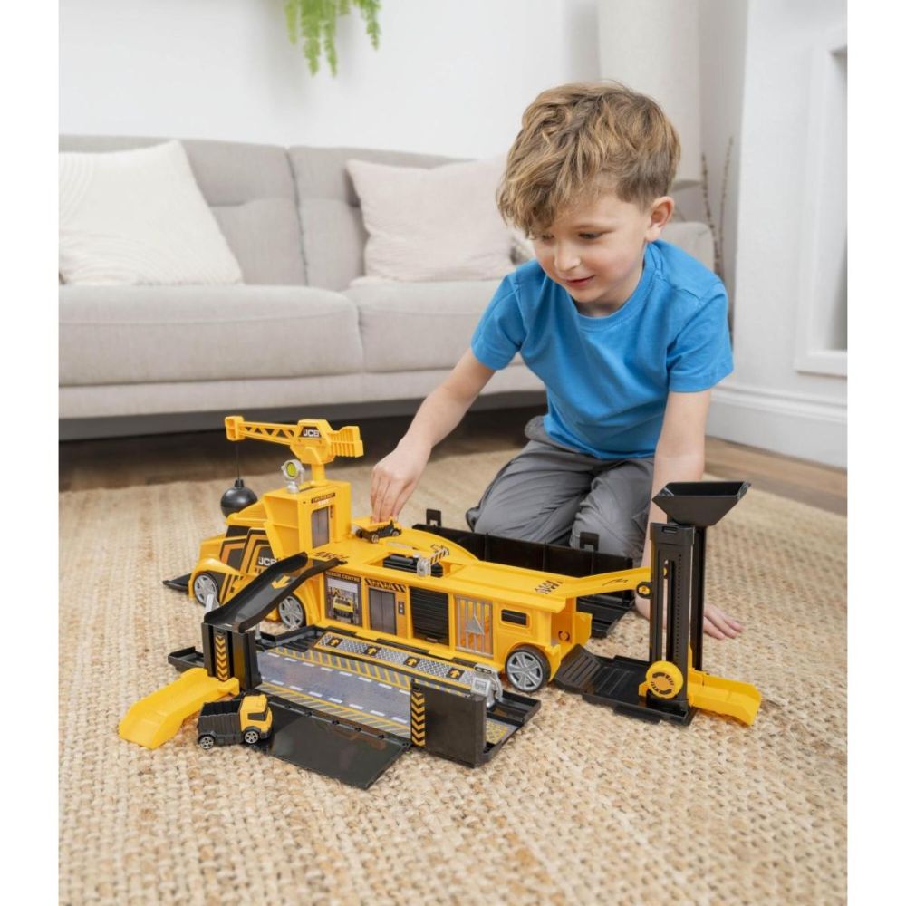 Camion cu platforma si 3 vehicule, Teamsterz, JCB Construction Command Truck
