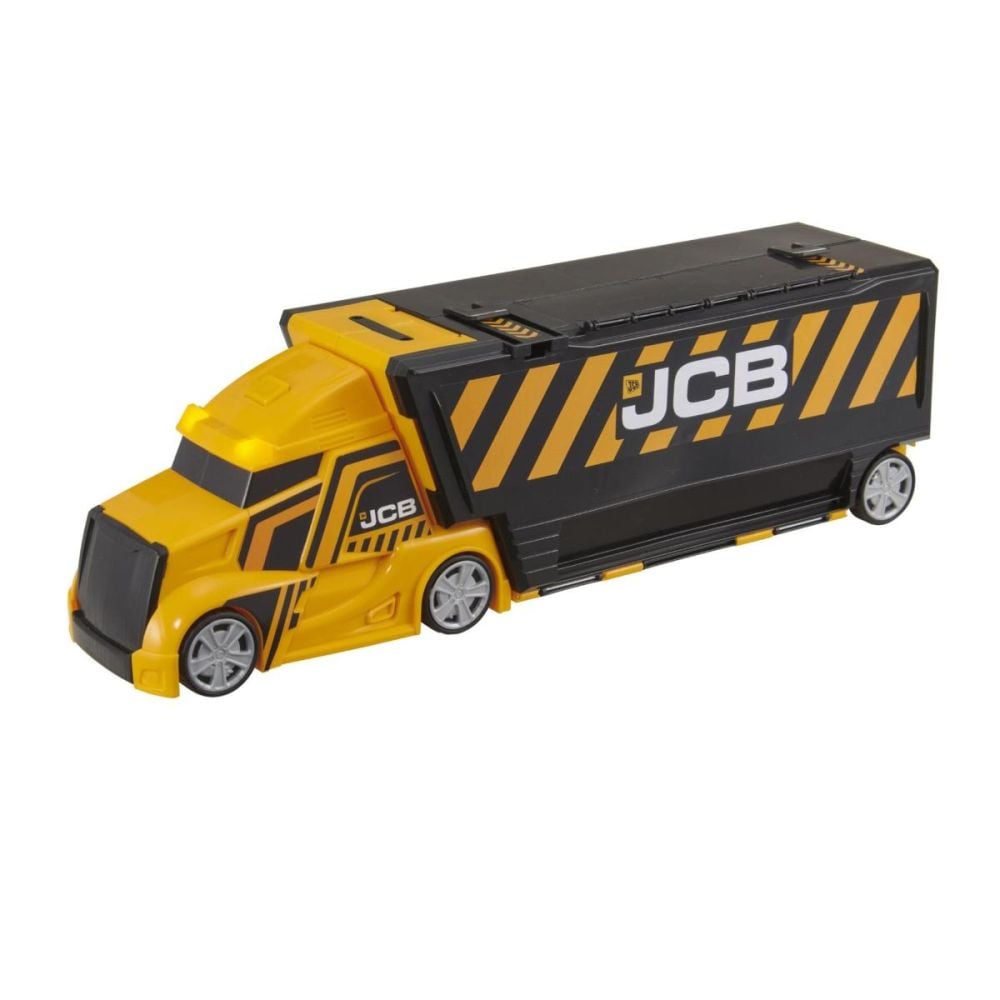 Camion cu platforma si 3 vehicule, Teamsterz, JCB Construction Command Truck