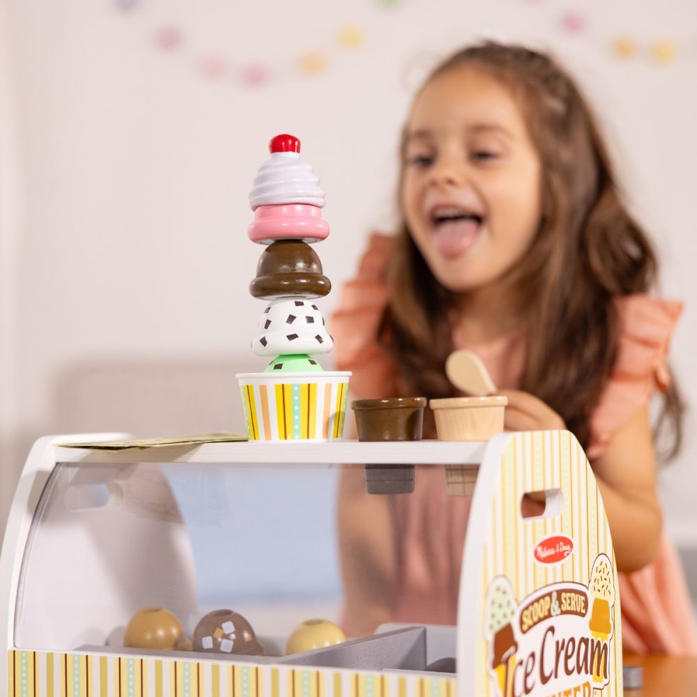 Set de joaca din lemn, Melissa & Doug, Standul de inghetata, 28 piese, 6074905