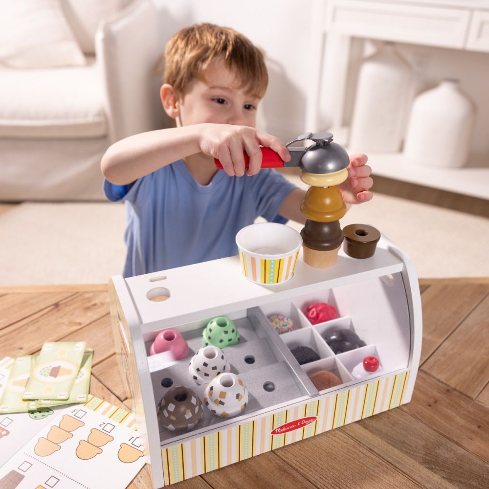 Set de joaca din lemn, Melissa & Doug, Standul de inghetata, 28 piese, 6074905