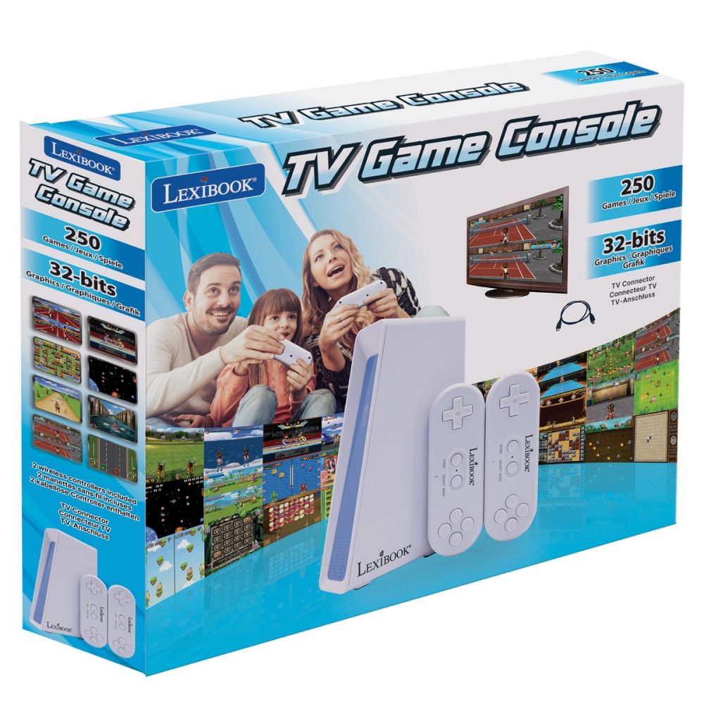 Consola Tv cu 250 jocuri si 2 controlere wireless, Lexibook, 32-Bit Graphics
