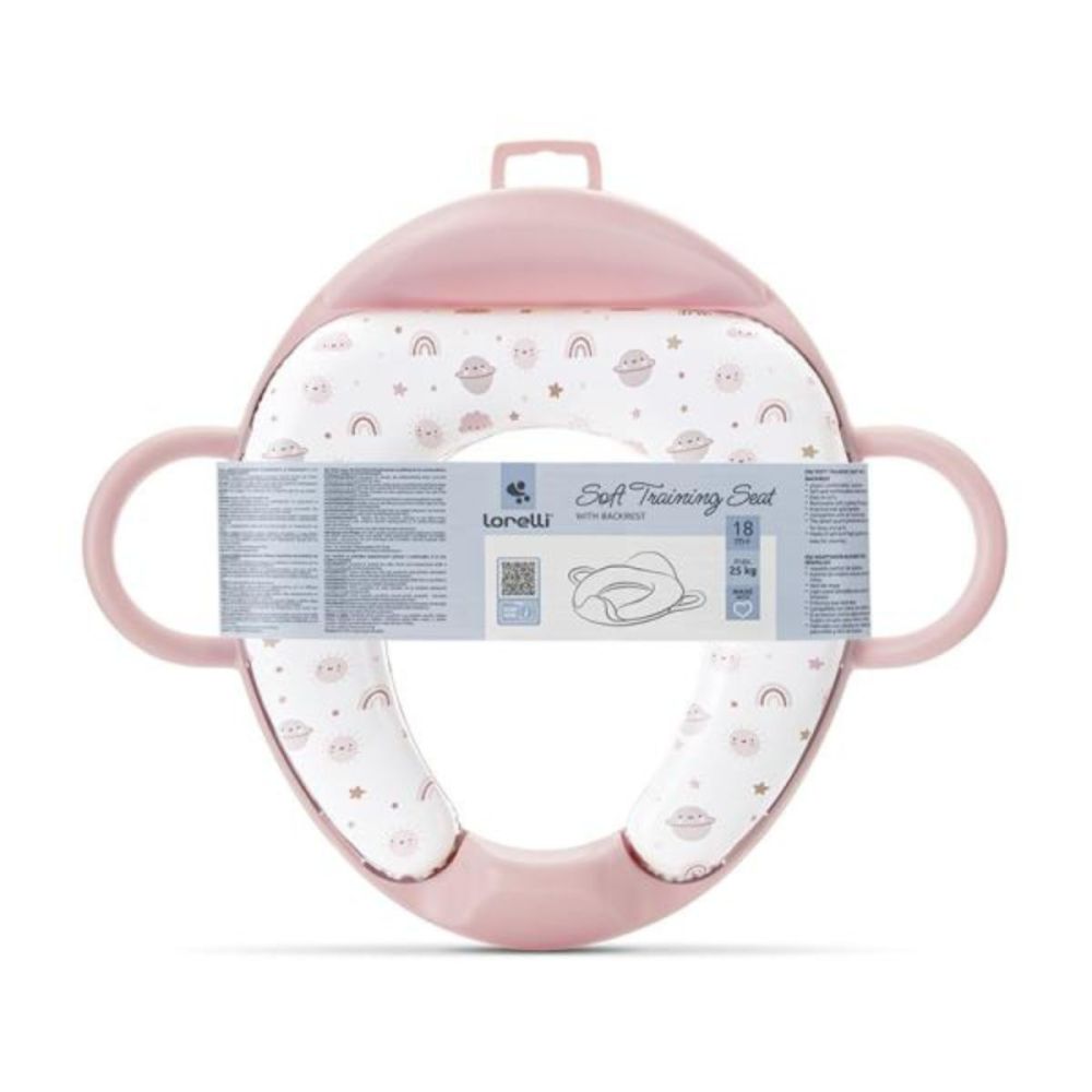 Reductor pentru toaleta, cu spatar si manere, pernita moale detasabila, Lorelli Planets, Pink