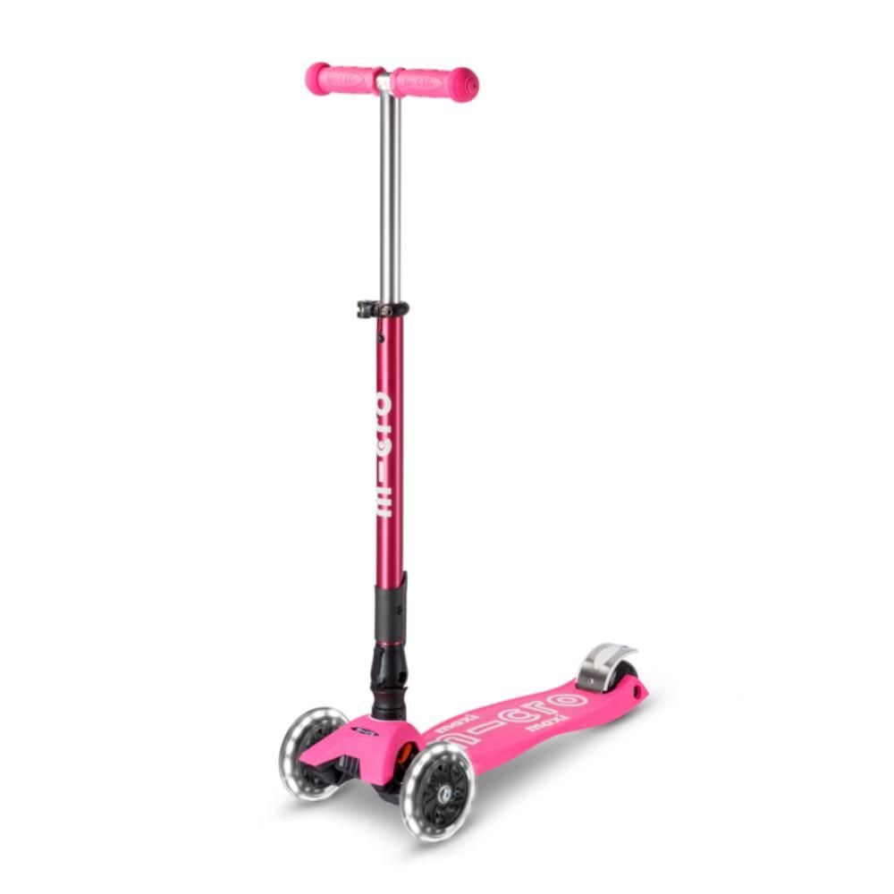 Trotineta pliabila cu 3 roti si lumini LED, Micro, Maxi Deluxe, Shocking Roz