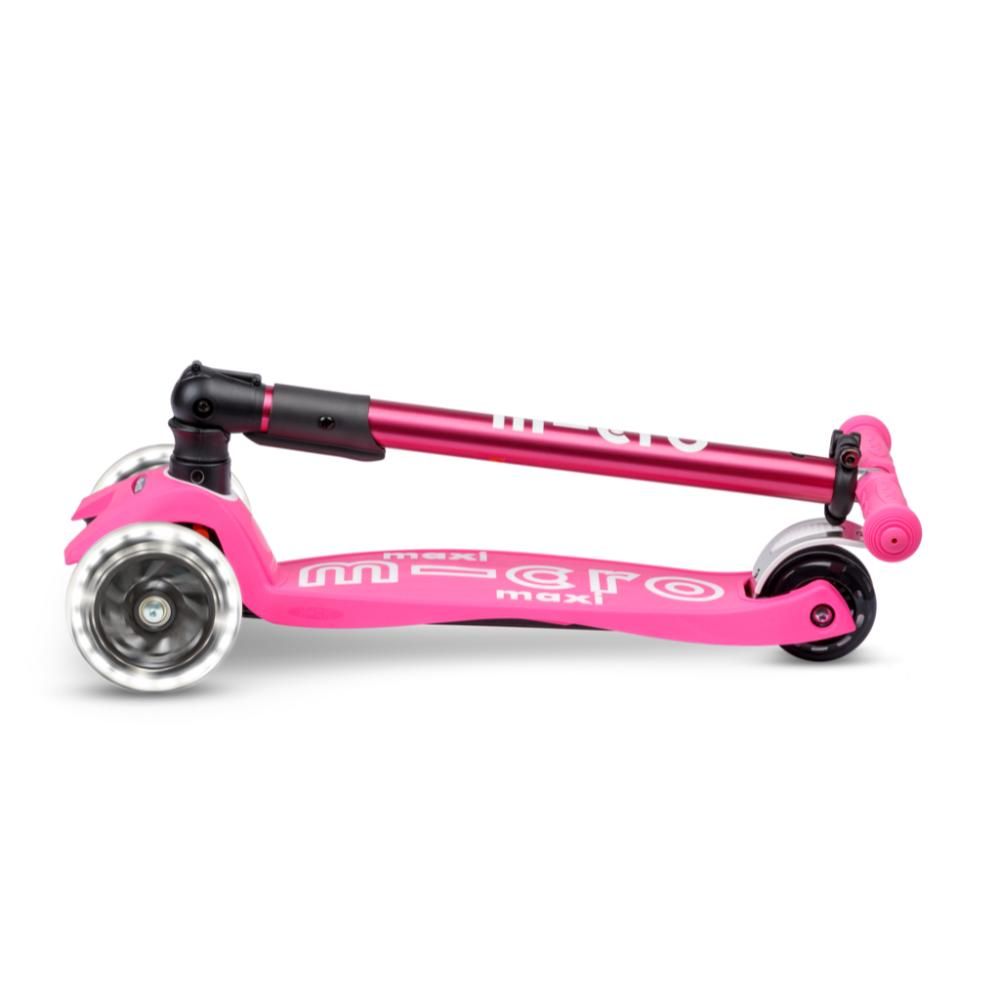 Trotineta pliabila cu 3 roti si lumini LED, Micro, Maxi Deluxe, Shocking Roz