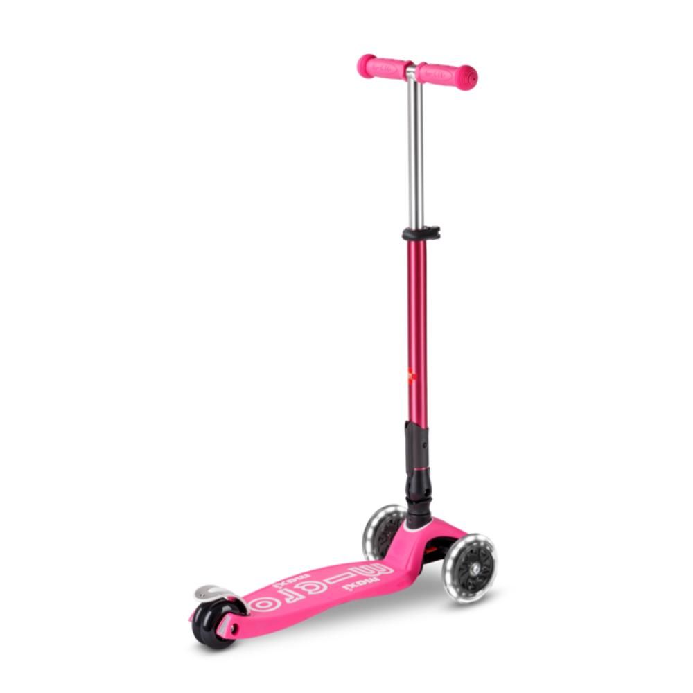 Trotineta pliabila cu 3 roti si lumini LED, Micro, Maxi Deluxe, Shocking Roz