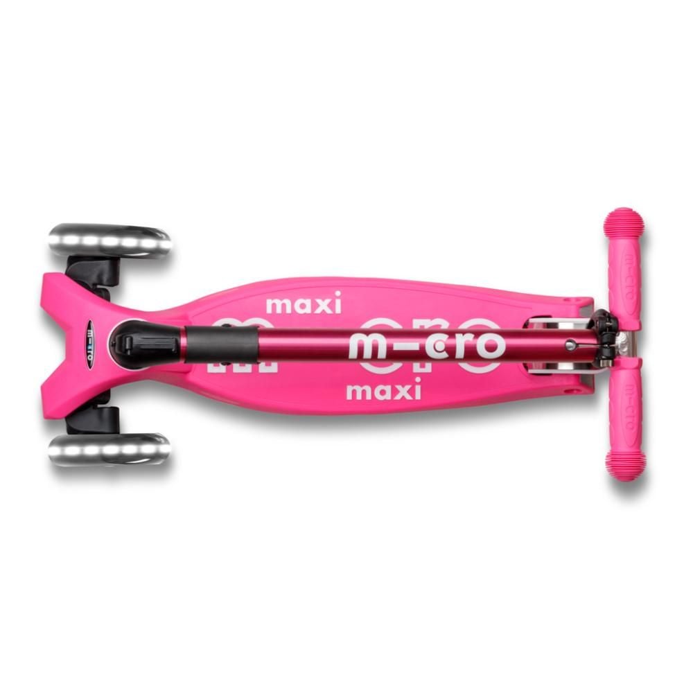 Trotineta pliabila cu 3 roti si lumini LED, Micro, Maxi Deluxe, Shocking Roz