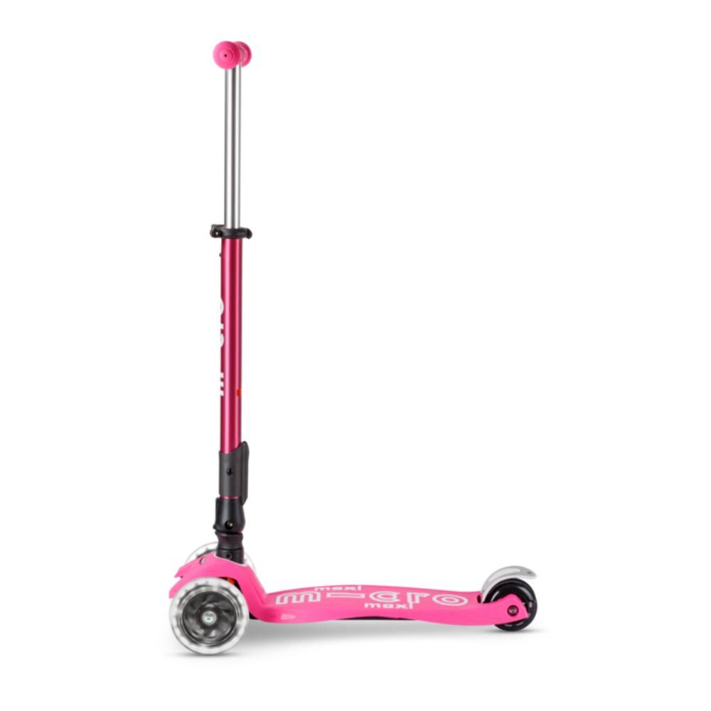 Trotineta pliabila cu 3 roti si lumini LED, Micro, Maxi Deluxe, Shocking Roz