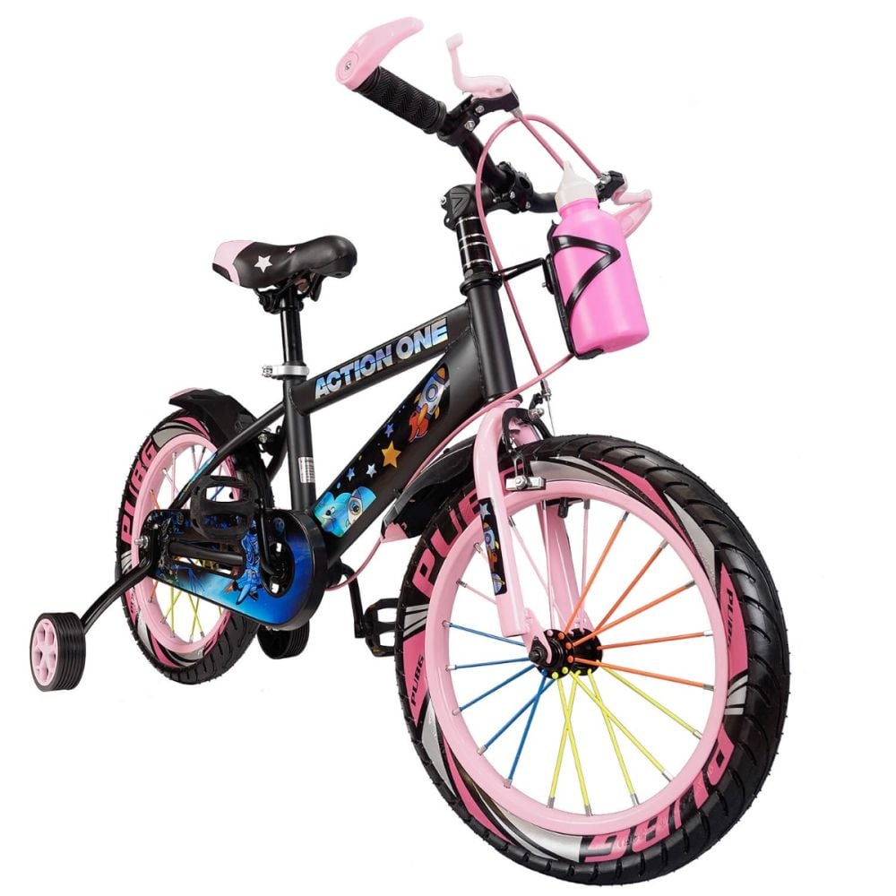 Bicicleta cu roti ajutatoare si bidon pentru apa Super Nova II, Action One, 20 inch, Roz