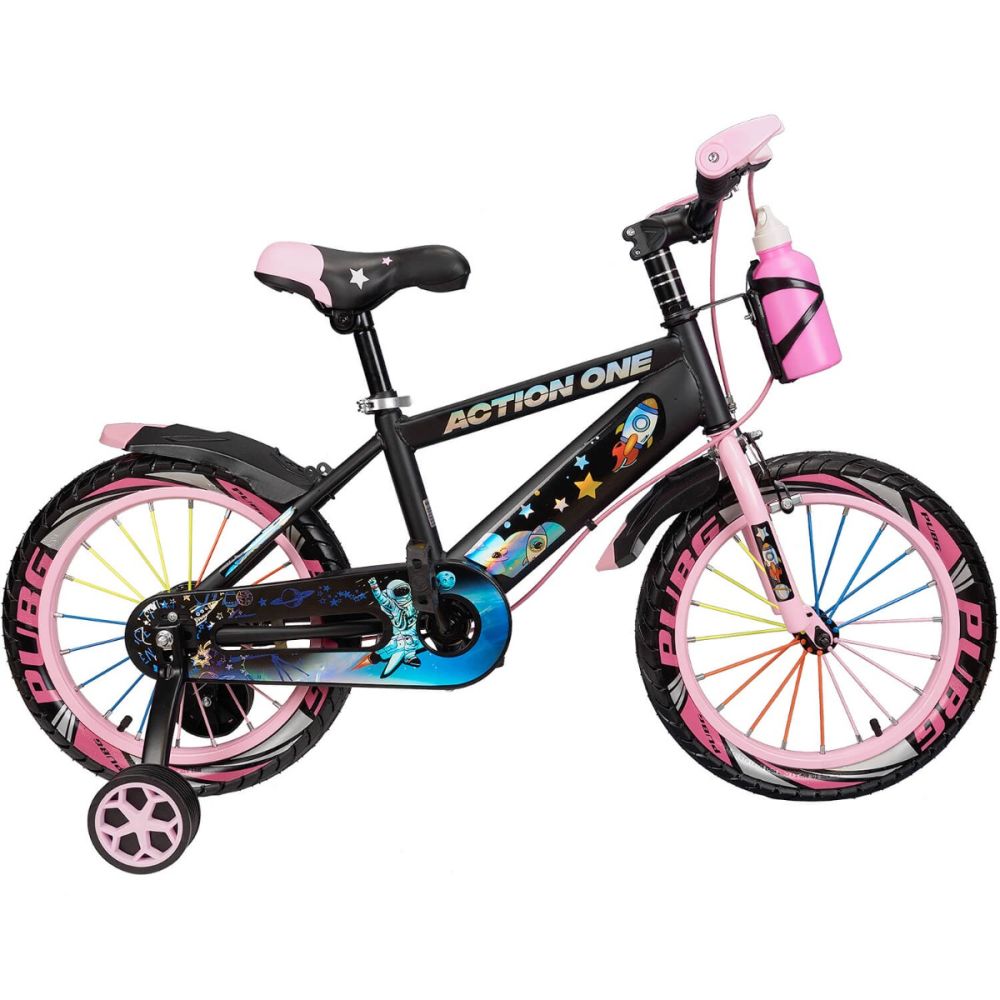 Bicicleta cu roti ajutatoare si bidon pentru apa Super Nova II, Action One, 20 inch, Roz