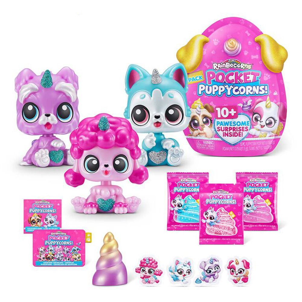 Set 3 figurine surpriza, Rainbocorns, Pocket Puppycorns