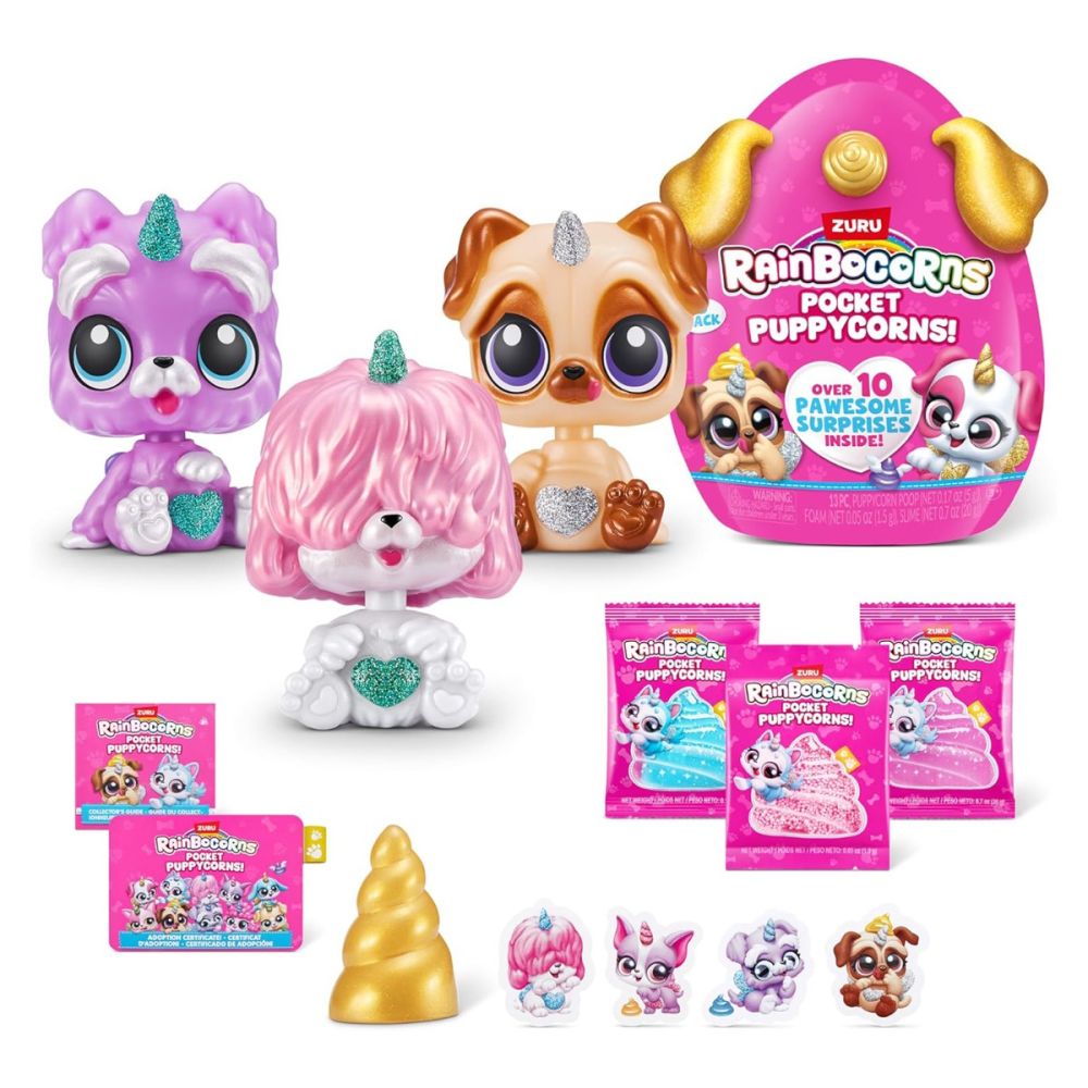 Set 3 figurine surpriza, Rainbocorns, Pocket Puppycorns | Noriel