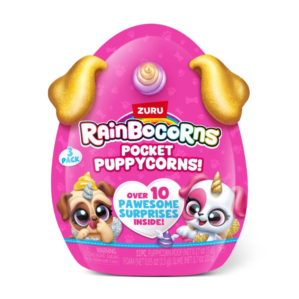 Set 3 figurine surpriza, Rainbocorns, Pocket Puppycorns