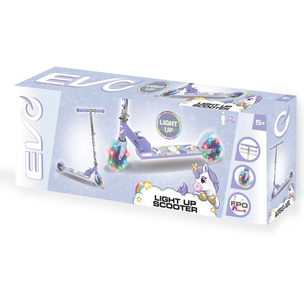 Trotineta cu 2 roti, pliabila, Evo, Light Up Inline Scooter, Unicorni