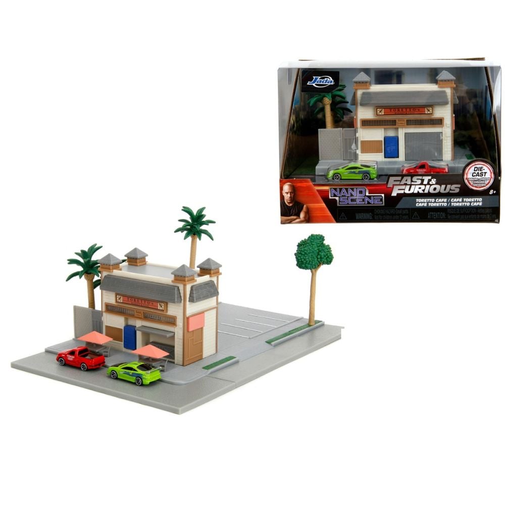 Set de joaca cu 2 masinute, Jada, Fast And Furious, Cafeneaua lui Toretto