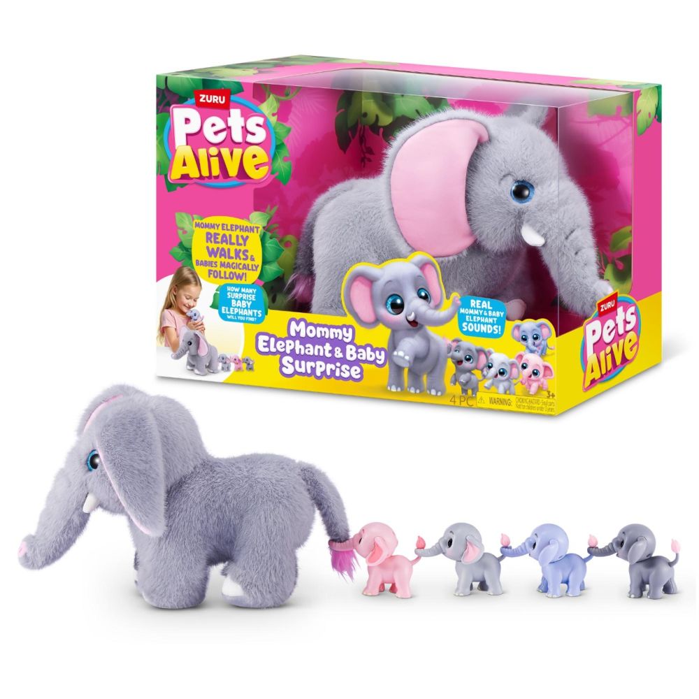 Set de joaca interactiv, Pets Alive, Mama Elefant si Puii sai