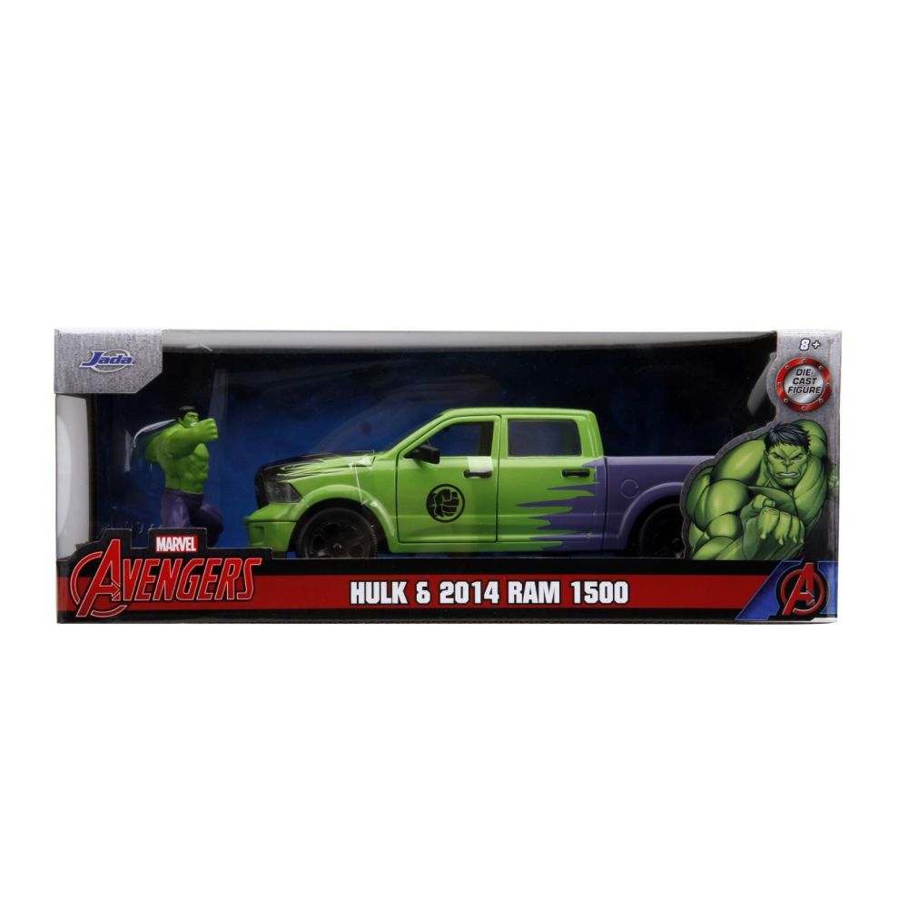 Masina din metal si figurina, Jada, Marvel, Hulk si 2014 Ram 1500, 1:24