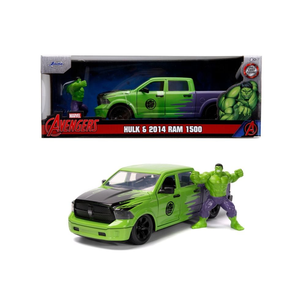 Masina din metal si figurina, Jada, Marvel, Hulk si 2014 Ram 1500, 1:24