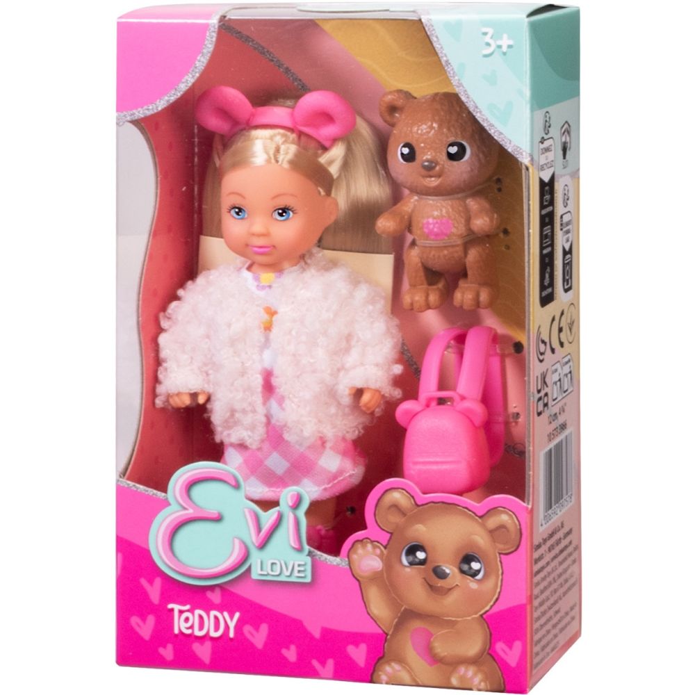 Papusa cu jacheta pufoasa si ursulet, Evi Love, Teddy