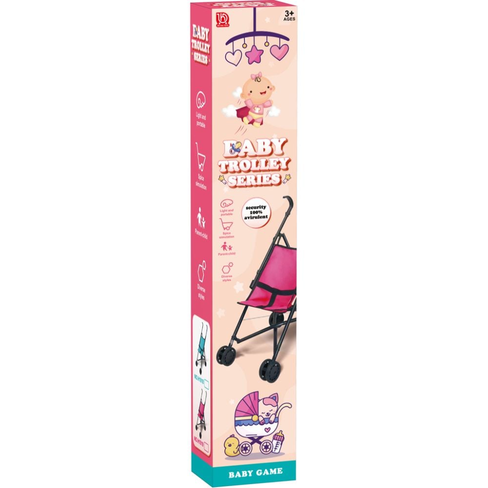 Carucior pentru papusi, Luna Toys, Baby Trolley Series, Roz, 26 x 48 x 52 cm