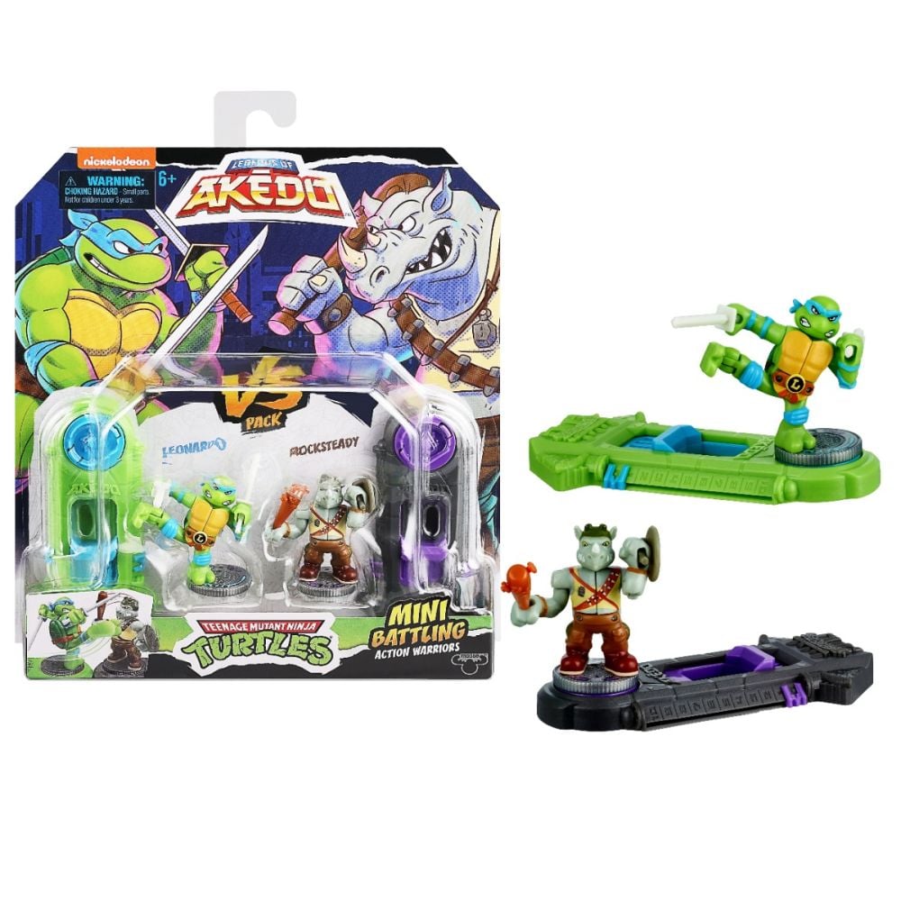 Set 2 figurine Testoasele Ninja, Akedo, Leonardo Vs Rocksteady, S1