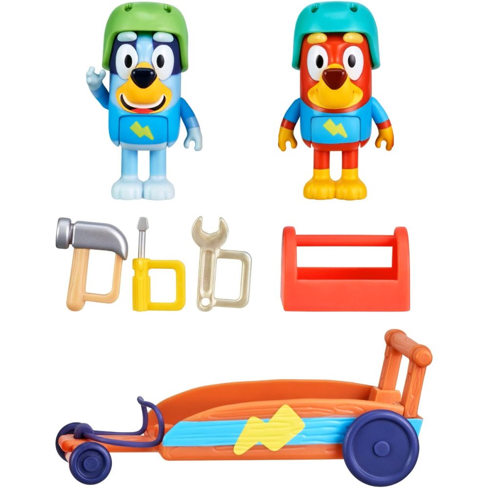 Set de joaca cu 2 figurine, Bluey, Bluey si Rusty Go-Kart