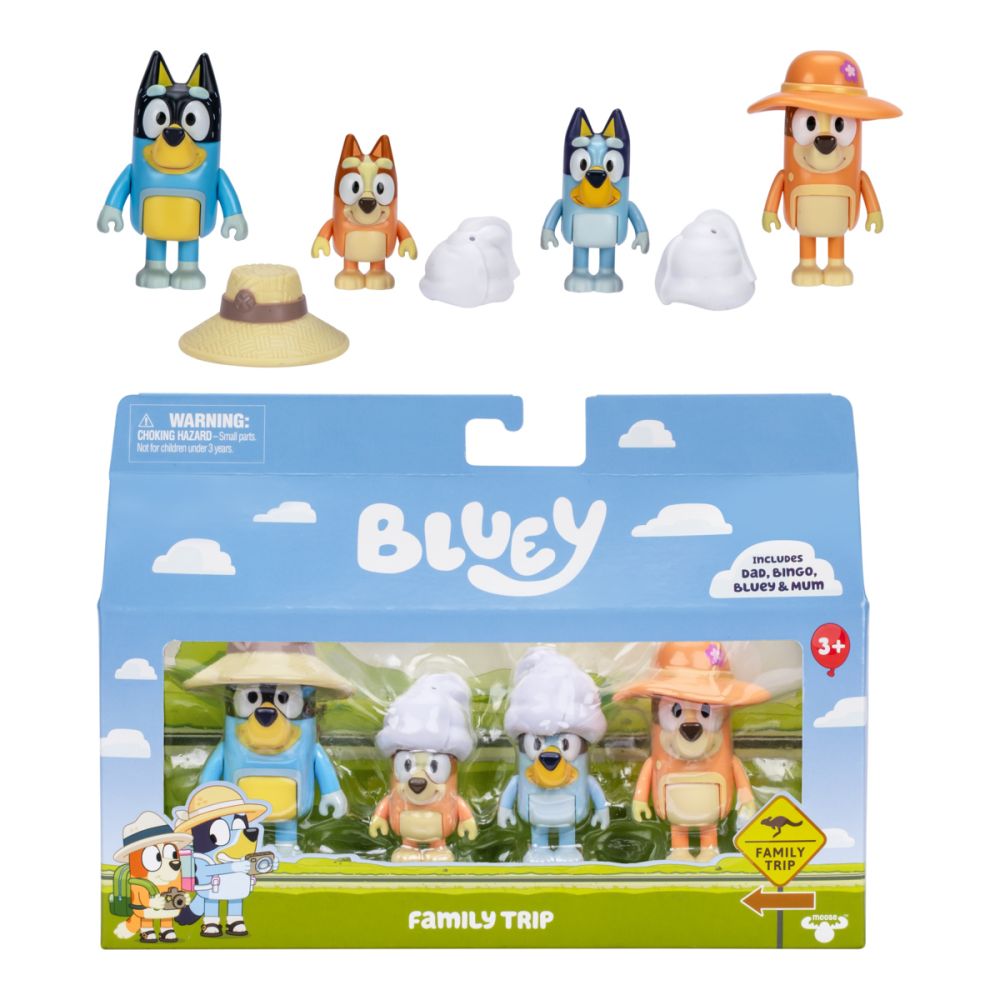 Set 4 figurine, Bluey, Family Trip