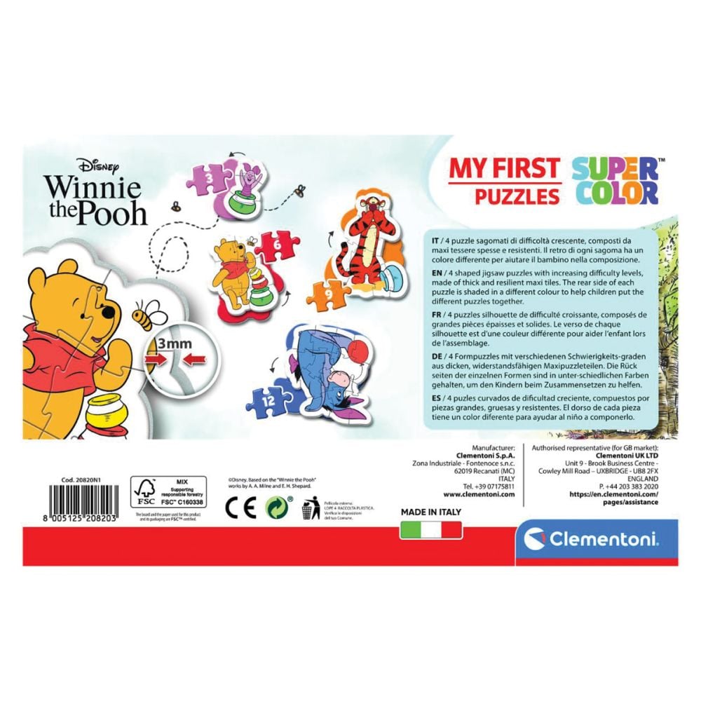 Puzzle 4 in 1, Clementoni, Winnie The Pooh, 3, 6, 9, 12 piese
