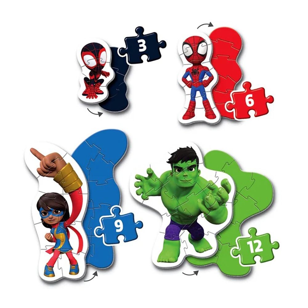 Puzzle 4 in 1 Clementoni, Spidey and his Amazing Friends, 3, 6, 9, 12 piese