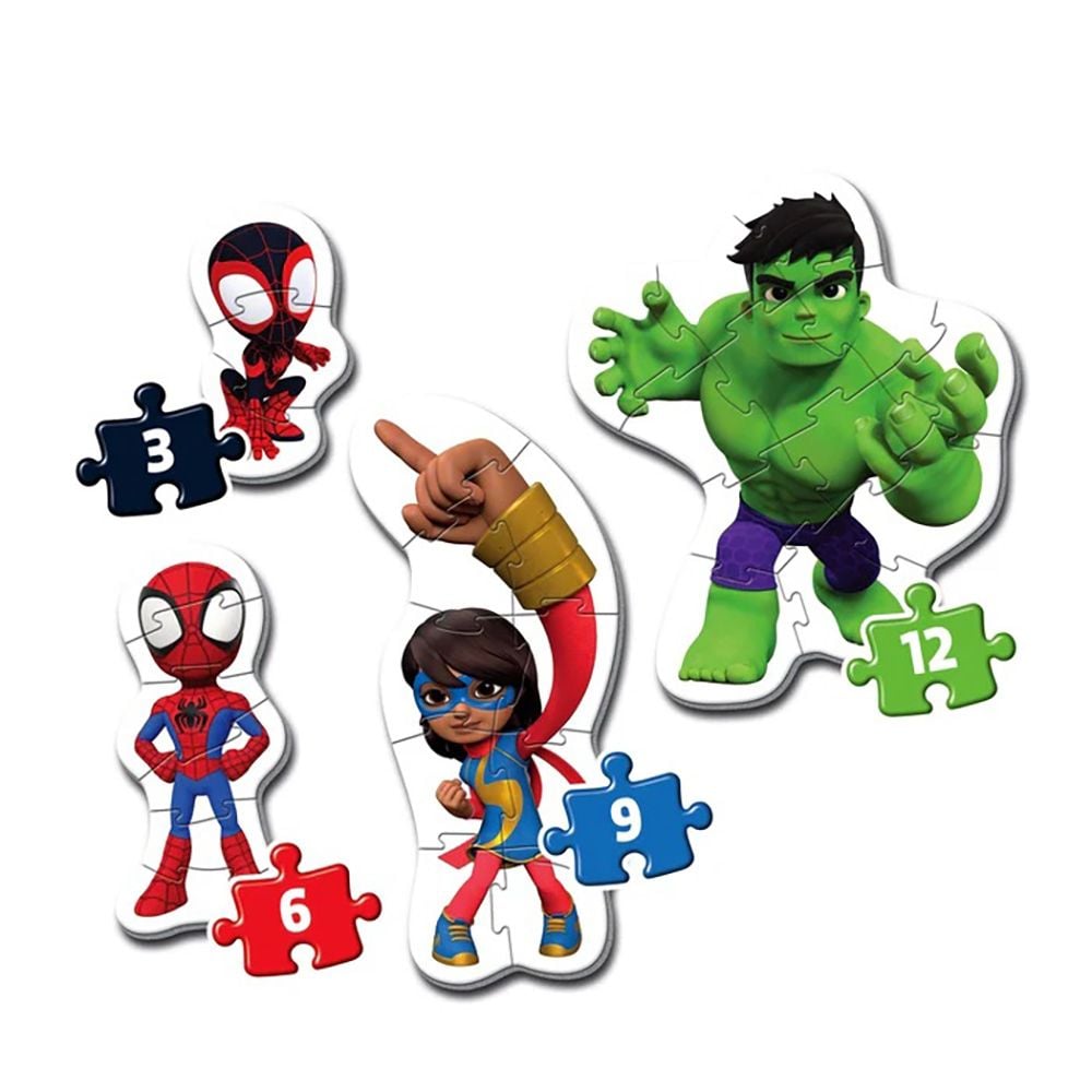 Puzzle 4 in 1 Clementoni, Spidey and his Amazing Friends, 3, 6, 9, 12 piese