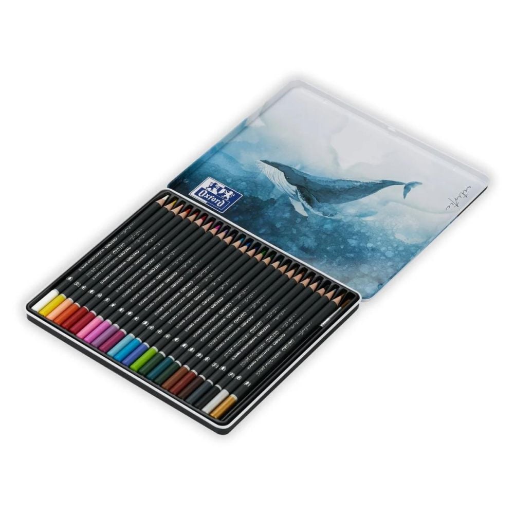 Set 24 creioane colorate in cutie de metal, Herlitz, Oxford, Watercolour