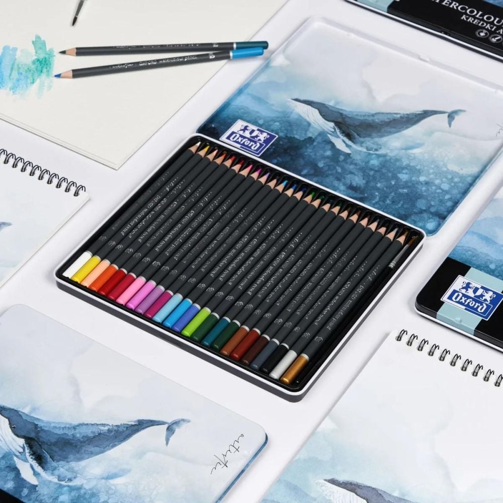 Set 24 creioane colorate in cutie de metal, Herlitz, Oxford, Watercolour