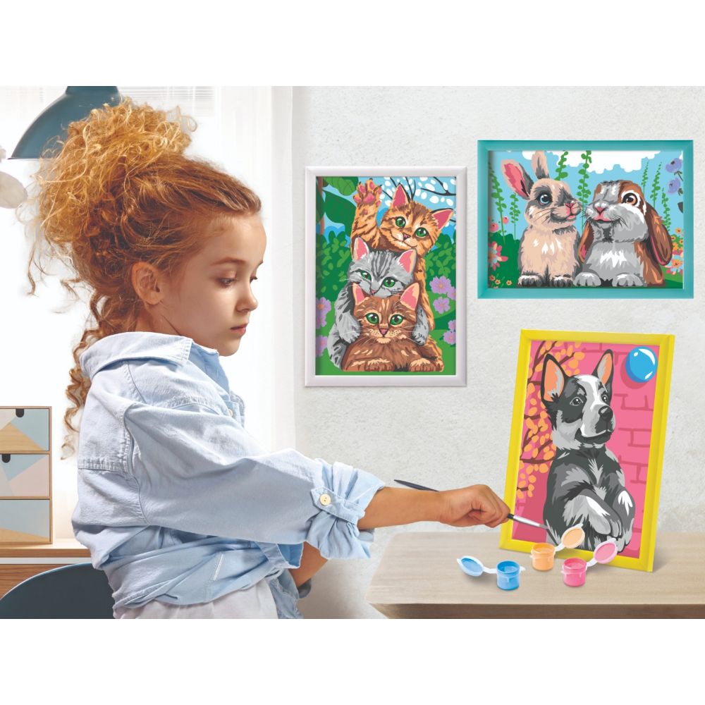 Set de pictura pe numere, Happi Hobbi, Picteaza si inrameaza, Iepurasi draguti