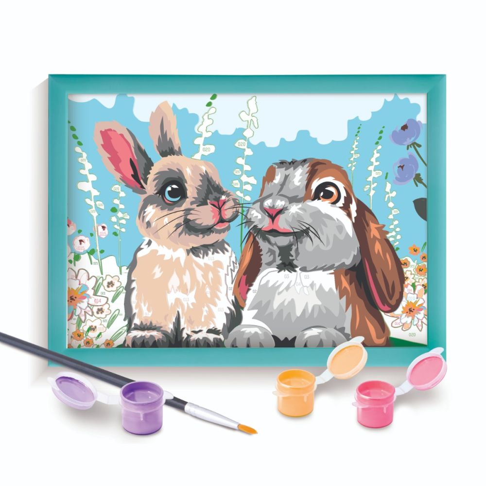 Set de pictura pe numere, Happi Hobbi, Picteaza si inrameaza, Iepurasi draguti