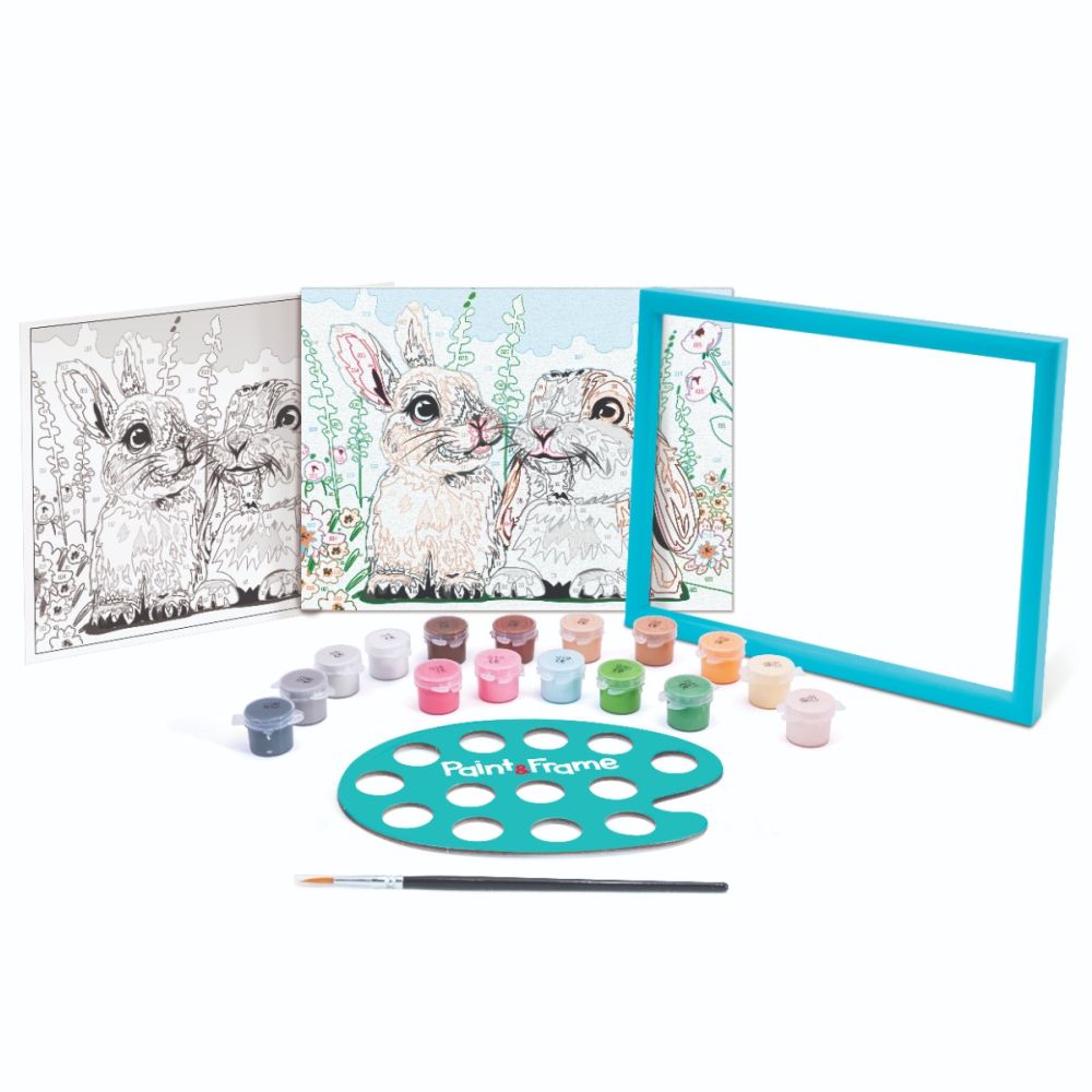 Set de pictura pe numere, Happi Hobbi, Picteaza si inrameaza, Iepurasi draguti