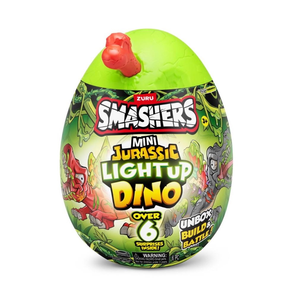 Figurina surpriza in ou, Smashers, Dino Jurassic Light-Up, Rosu