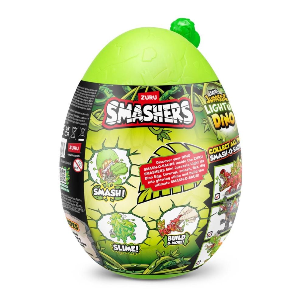 Figurina surpriza in ou, Smashers, Dino Jurassic Light-Up, Verde