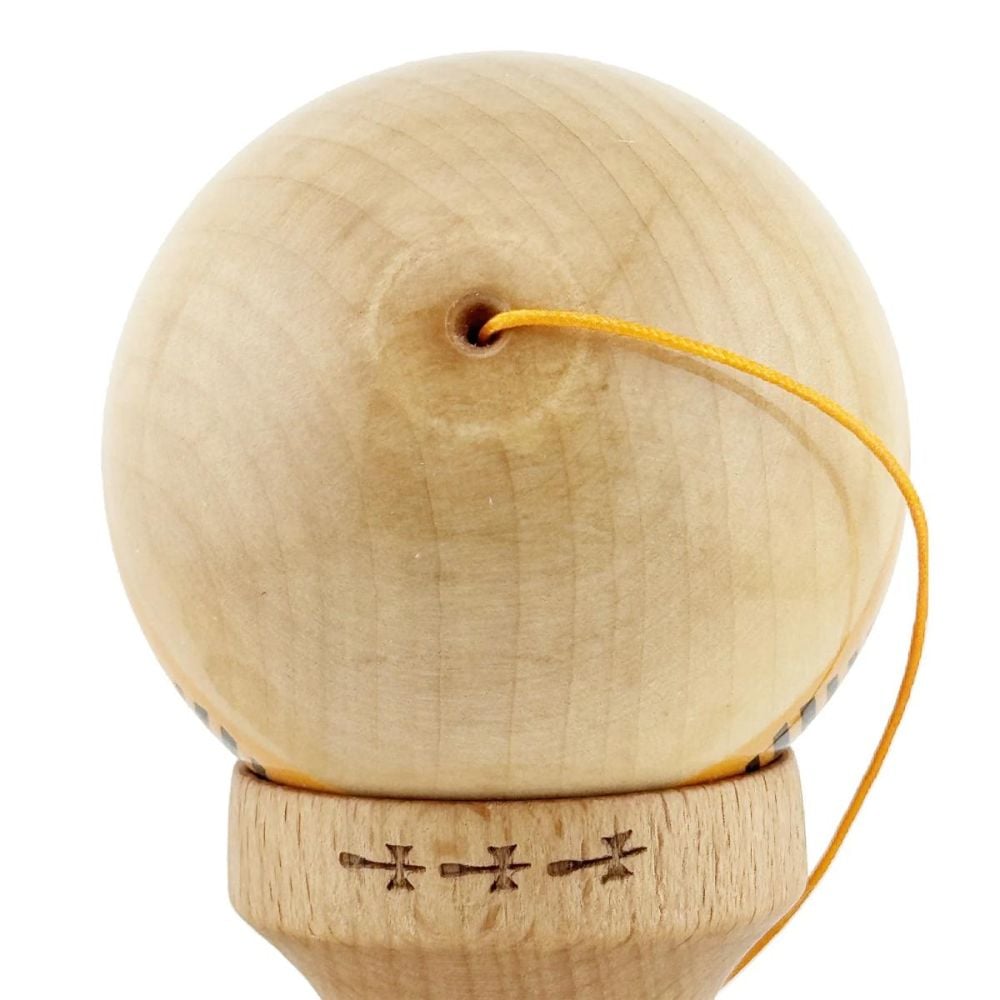 Jucarie de indemanare din lemn, Kendama X, Frequency Flippy, Super Sticky, 18 cm, Portocaliu, Maro