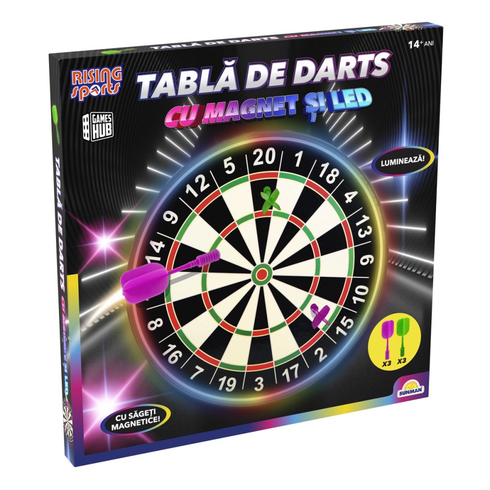 Tabla de darts cu magnet si lumini LED, Rising Sports, 41 cm | Noriel