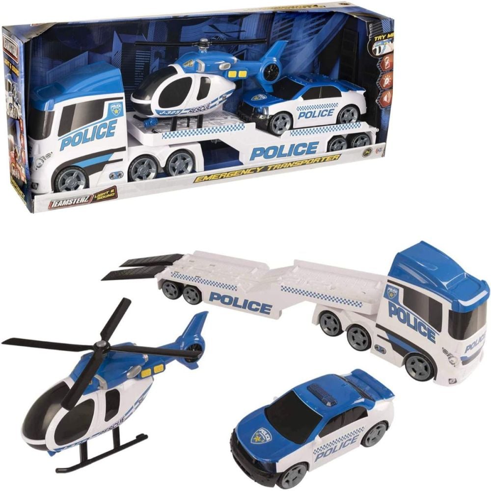 Transportator cu elicopter si masina, Teamsterz, Mighty Machines, Police