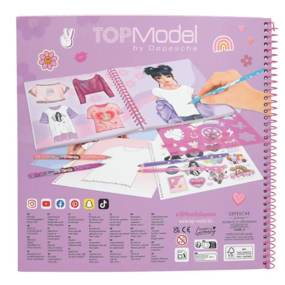 Carte de colorat cu sabloane si stickere, Depesche, TopModel T-Shirt Designer