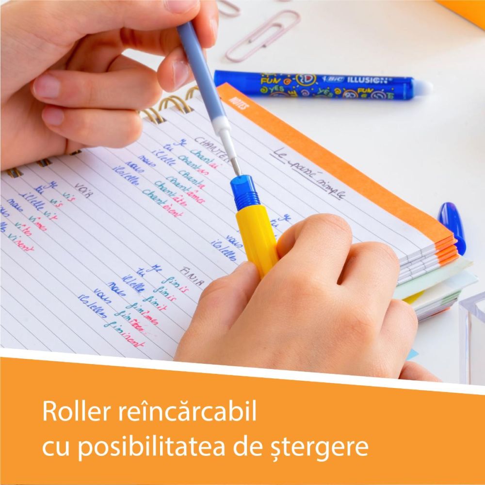 Pix Roller cu gel si radiera, Bic, Illusion, Reincarcabil, 0.7 mm