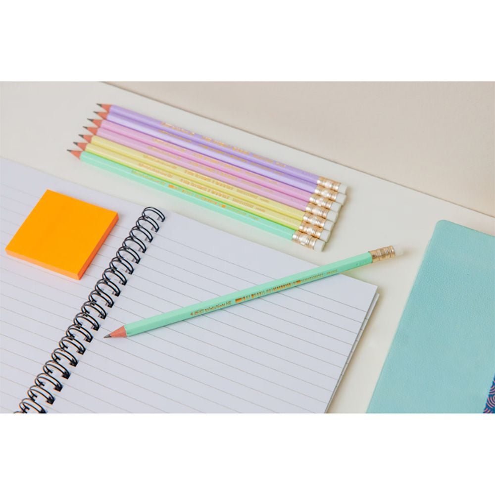 Set 5 creioane grafit cu radiera si mina Hb, Bic, Evolution Pastel