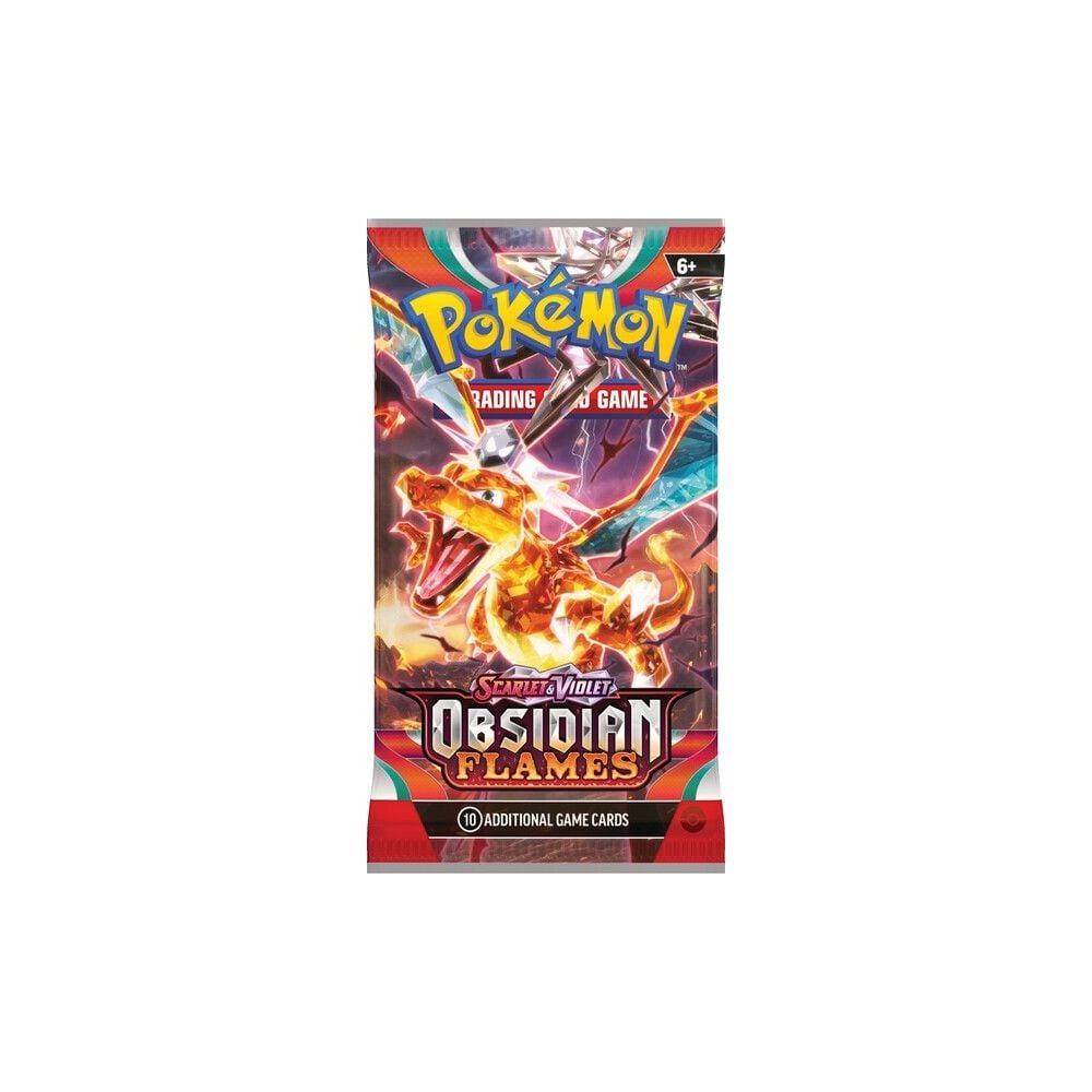 Set 10 carti de joc Booster, Pokemon, Scarlet & Violet Obsidian Flames, SV03