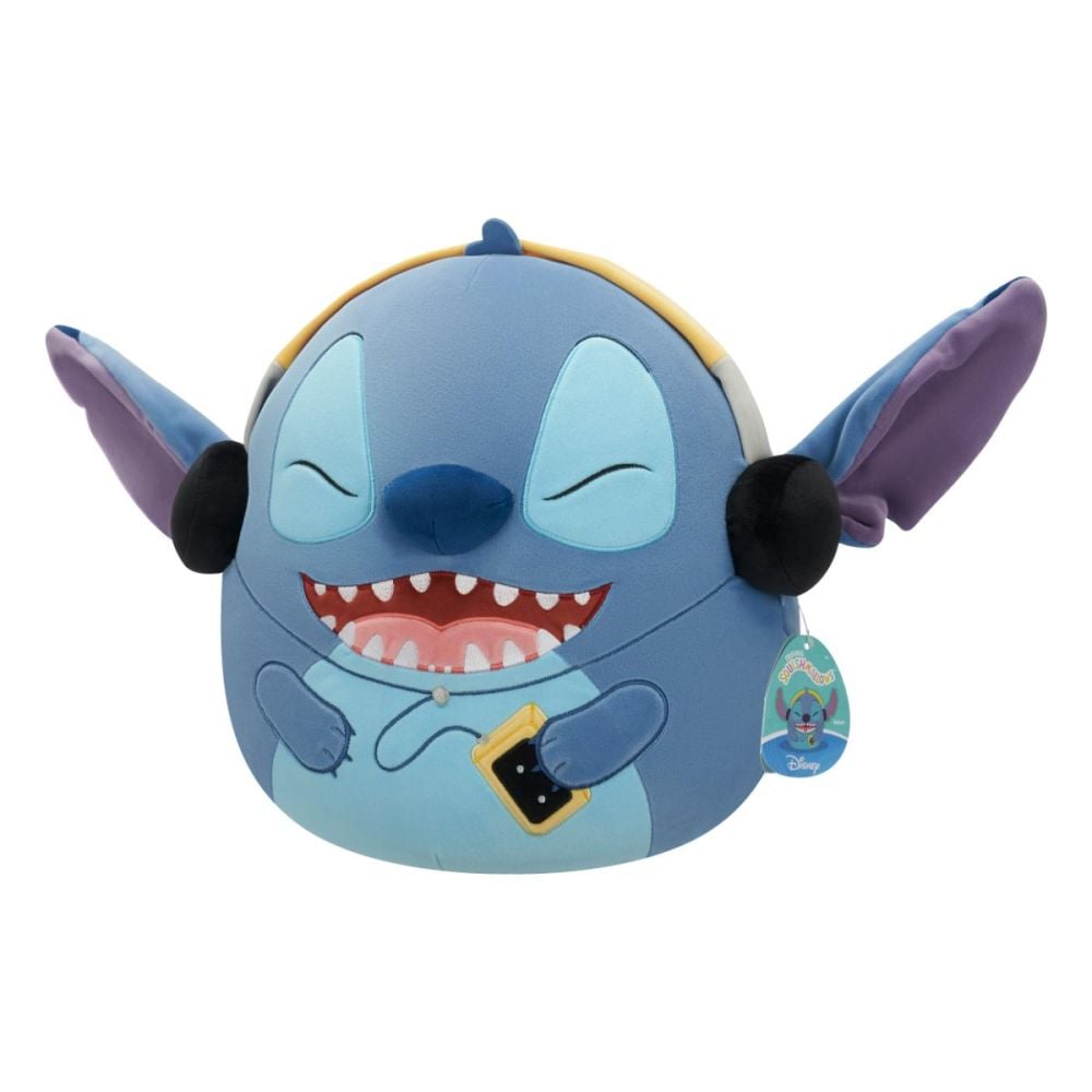 Jucarie de plus, Squishmallows, Disney Stitch cu casti, 17 cm