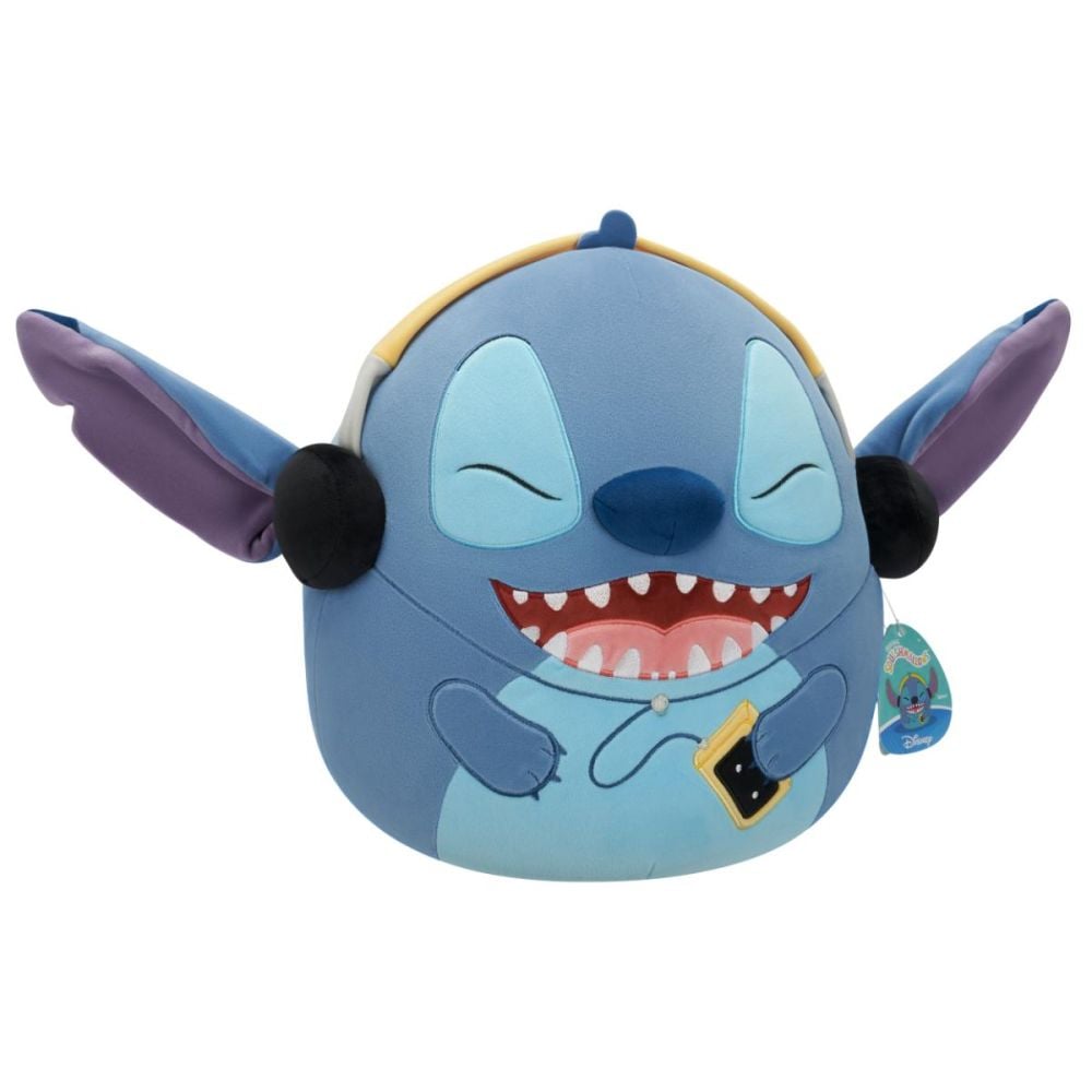 Jucarie de plus, Squishmallows, Disney Stitch cu casti, 17 cm