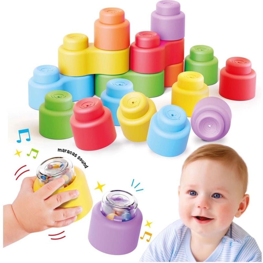 Set constructie cu forme moi, Quercetti, Momy Soft Happy Sound, 18 piese