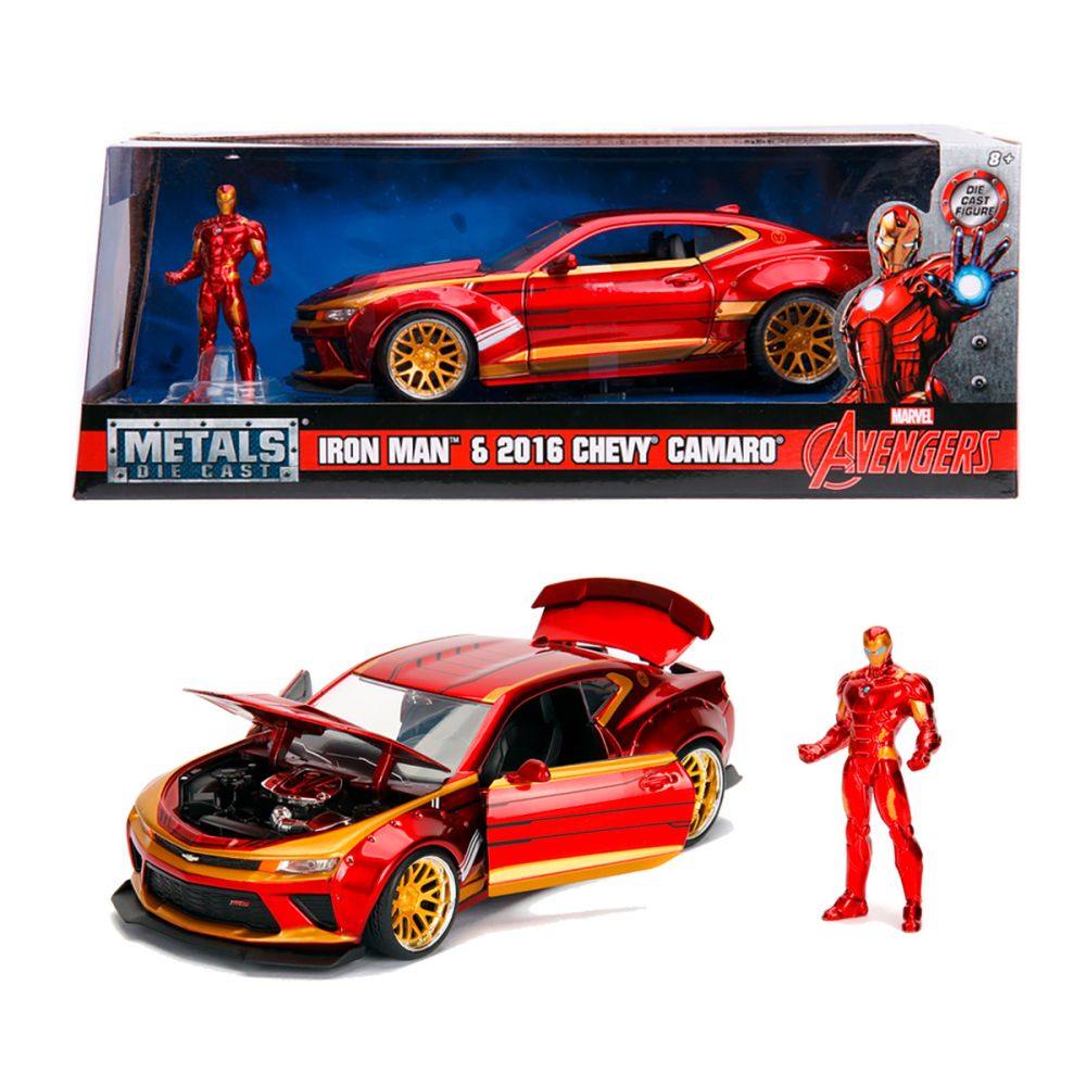 Masina din metal si figurina, Jada, Marvel, Iron Man si Chevy Camaro 2016, 1:24