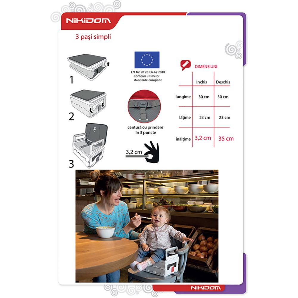 Scaun de masa ultra-pliabil Nikidom Flat Pack Booster, Gri