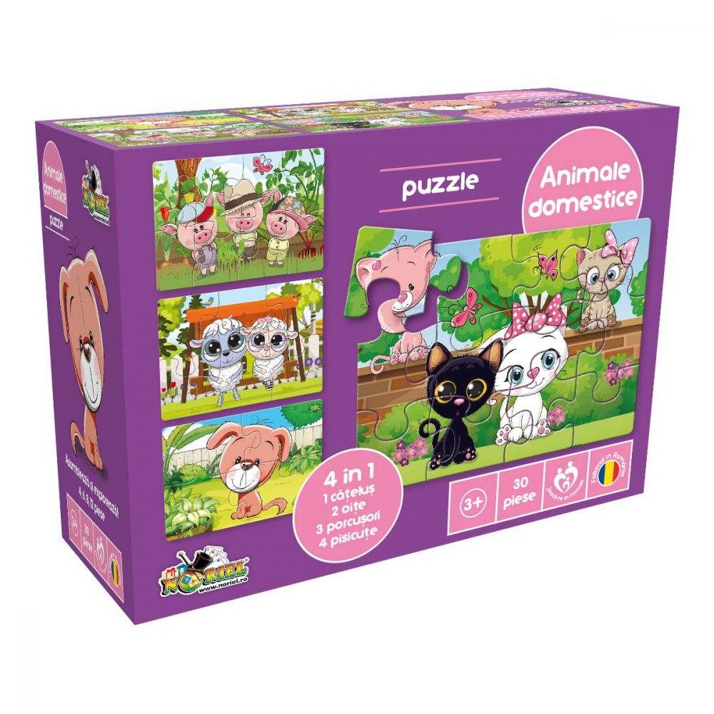Puzzle 4 in 1 Noriel - Animale domestice (30 piese)